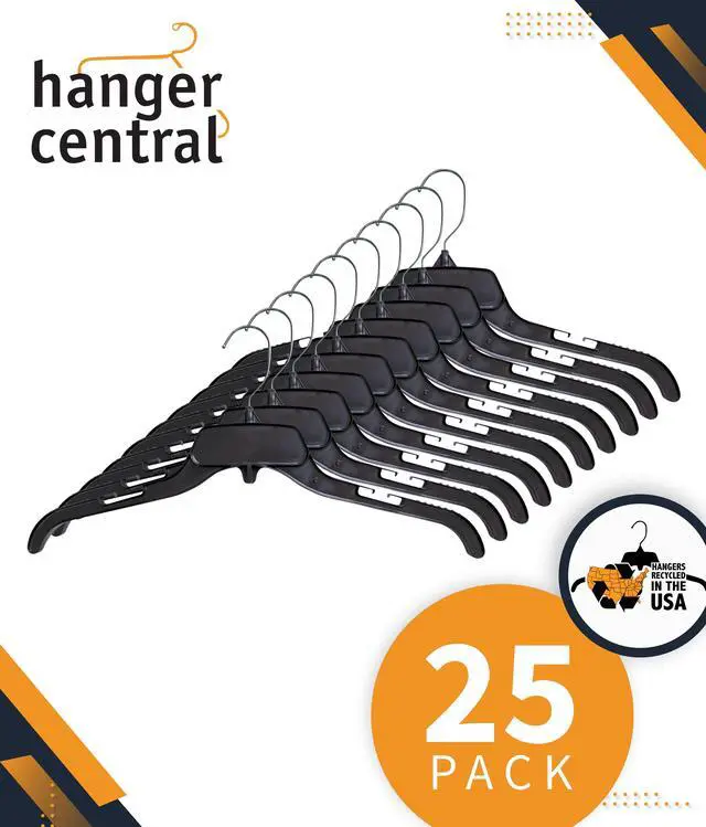 Main image of Hanger Central 25 Pack 17 Inch Plastic Clothing Hangers with Metal Swivel Hooks, Black