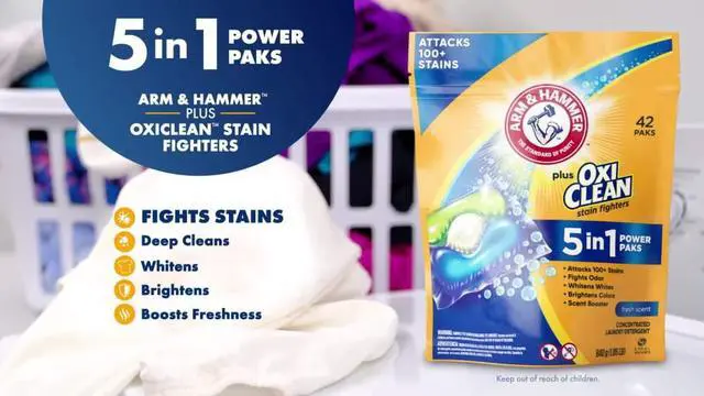 Alt view image 3 of 3 - ARM & HAMMER Plus OxiClean 5-in-1 Laundry Detergent Paks, Fresh Scent, 42 Count