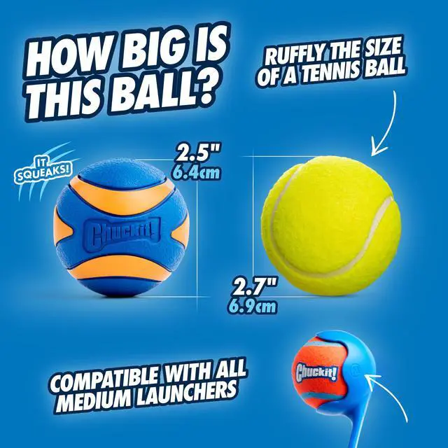 Alt view image 3 of 6 - Chuckit! Sonic Ultra Squeaker Ball & Super Crunch Ball Fetch Dog Toy, Medium 2.5" for Dogs 20 to 60 lb, Blue, Pack of 2