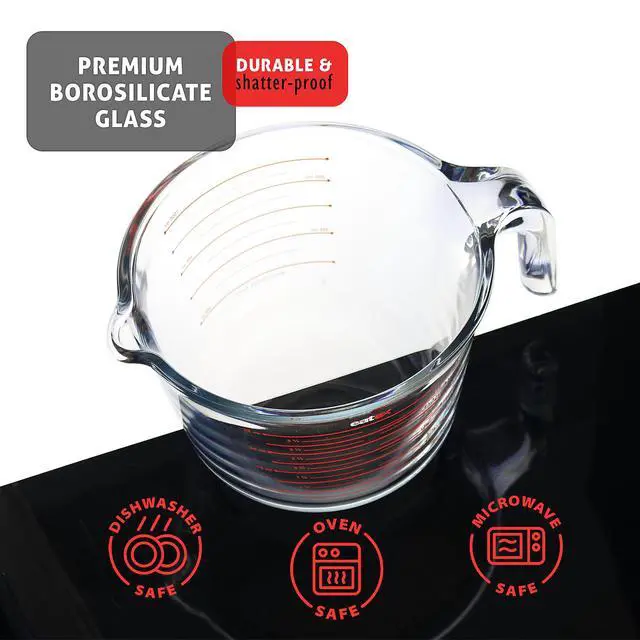 Alt view image 4 of 6 - LammaLoe Glass Measuring Cup Set, 3 Piece Borosilicate Measuring Cups for Baking, Dry & Liquid Measuring, Dishwasher Safe