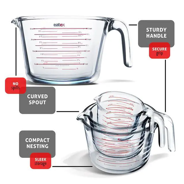 Alt view image 2 of 6 - LammaLoe Glass Measuring Cup Set, 3 Piece Borosilicate Measuring Cups for Baking, Dry & Liquid Measuring, Dishwasher Safe