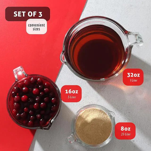 Alt view image 3 of 6 - LammaLoe Glass Measuring Cup Set, 3 Piece Borosilicate Measuring Cups for Baking, Dry & Liquid Measuring, Dishwasher Safe