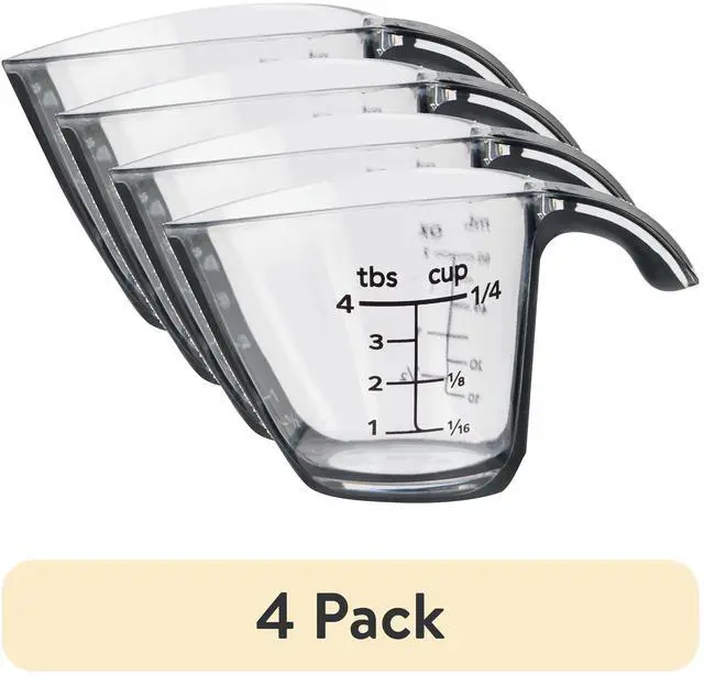 Main image of (4 pack) Mainstays 1/4C Plastic Mini Measuring Cup, Black/Transparent
