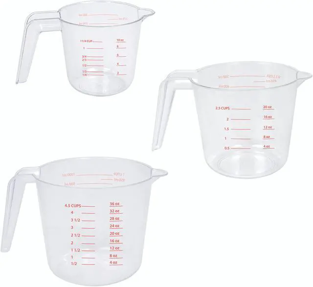 Main image of Mainstays 3-Piece Plastic Nesting Measuring Cup Set with Tapered Spout and Easy-to-Read Markings