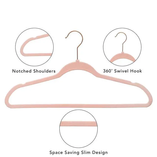 Alt view image 3 of 6 - Better Homes & Gardens Adult Clothing Hangers, Pink, Non-Slip Velvet, Ultra Slim, 30 Count