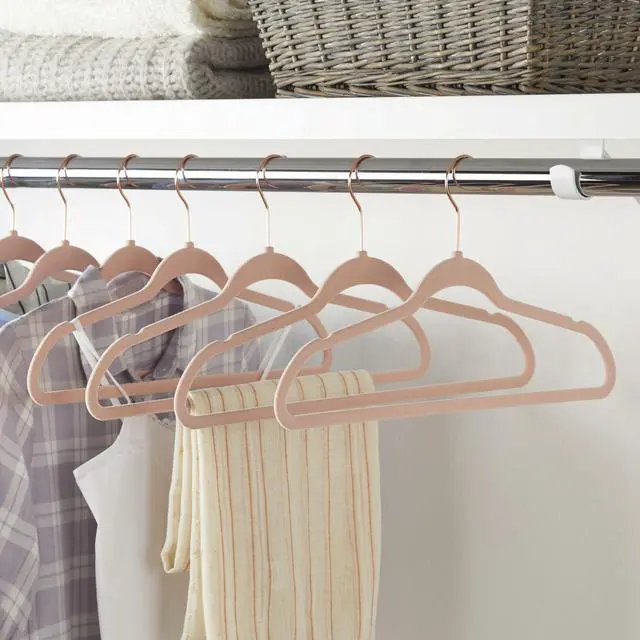 Alt view image 4 of 6 - Better Homes & Gardens Adult Clothing Hangers, Pink, Non-Slip Velvet, Ultra Slim, 30 Count
