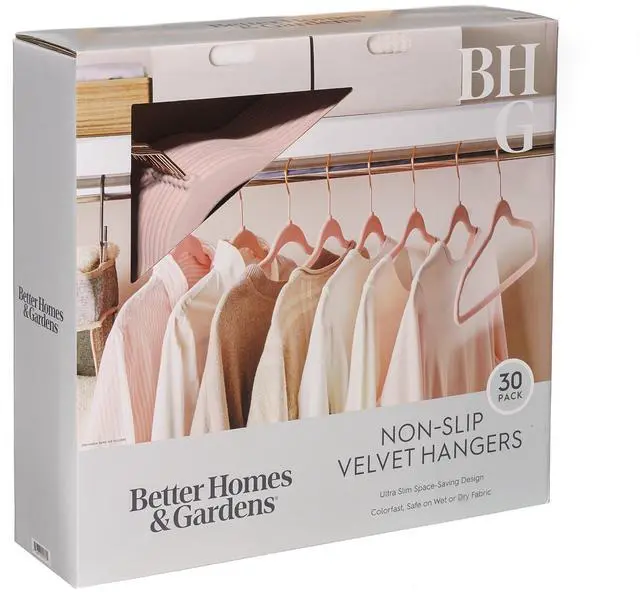 Main image of Better Homes & Gardens Adult Clothing Hangers, Pink, Non-Slip Velvet, Ultra Slim, 30 Count