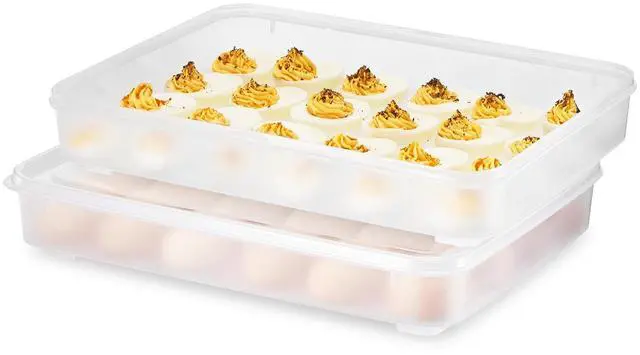 Main image of Sorbus Clear Deviled Egg Tray Set 2 Piece Carrier Holds 48 Eggs Total with Secure Lid, Portable