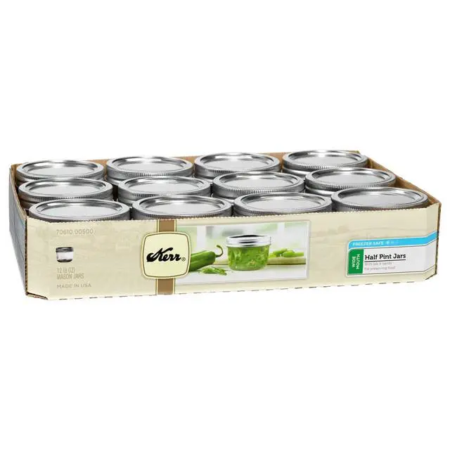 Alt view image 4 of 4 - Kerr Canning Jars, Wide Mouth Half-Pint Mason Jars with Lids and Bands, 12 Count 8 oz