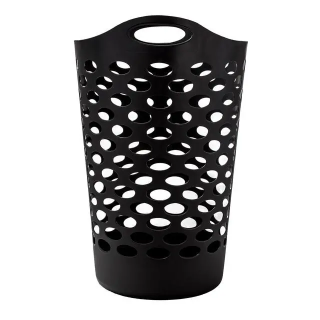 Alt view image 6 of 6 - Mainstays Flexible Round Laundry Hamper with Carry Handles, Black Plastic