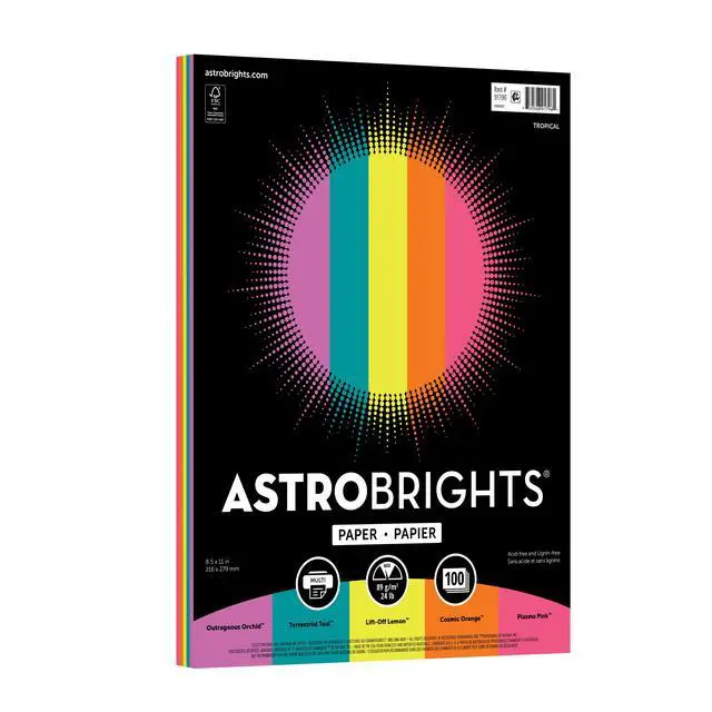 Alt view image 3 of 6 - Astrobrights Colored Paper, 8.5" x 11", 24 lb./89 Gsm, Tropical Assortment, 100 Sheets