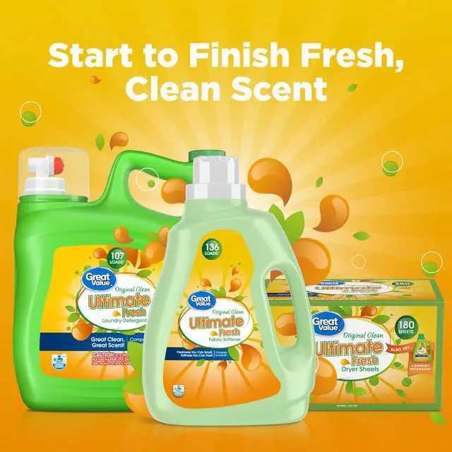 Alt view image 6 of 7 - Great Value Ultimate Fresh Dryer Sheets, Original Clean, 180 Count, Compare to Gain®