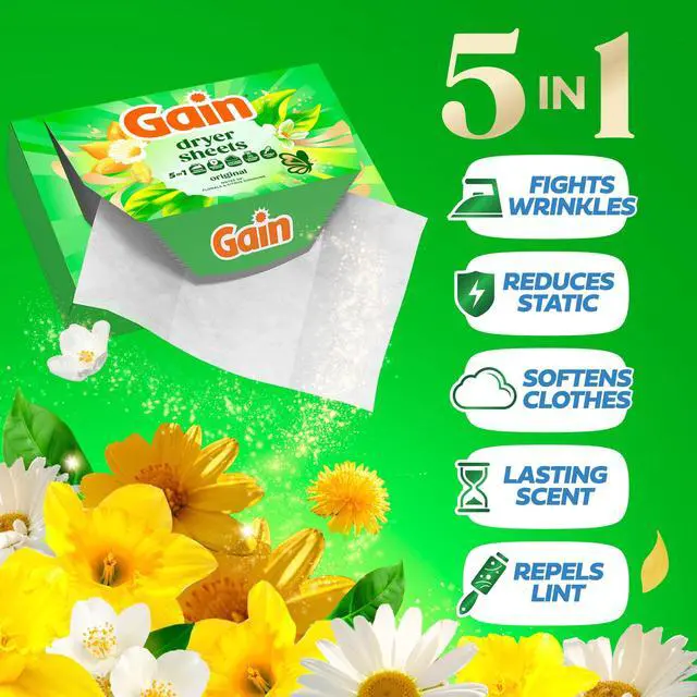 Alt view image 5 of 5 - Gain Dryer Sheets, Anti-Static + Fresh, Original Scent, 240 Loads