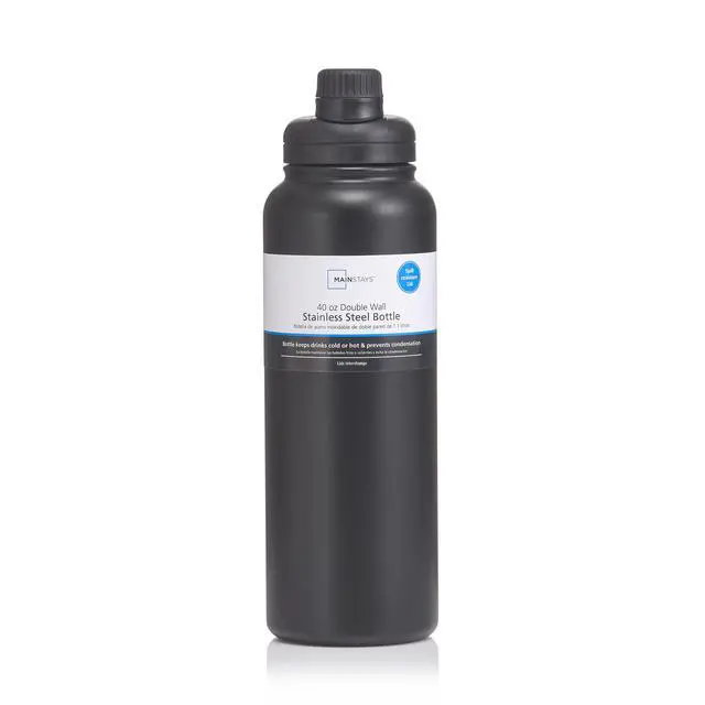 Alt view image 2 of 3 - Mainstays 40 fl oz Rich Black Insulated Stainless Steel Water Bottle with Narrow Mouth