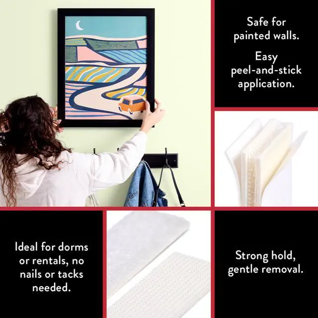 Alt view image 2 of 6 - Hyper Tough Large Removable Adhesive Strips, Hanging Strips for Hanging Small Pictures, 5 lbs Capacity, White, 12 Pairs
