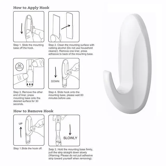 Alt view image 4 of 6 - Pen+Gear Heavy-Duty Plastic Adhesive Large Wall Hooks, Damage Free, White, 2 Count