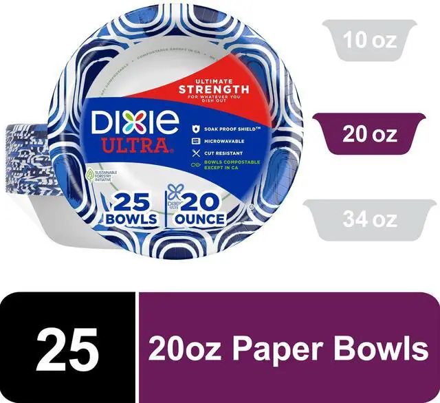 Main image of Dixie Ultra Disposable Paper Bowls, 20 oz, Multi-Color, 25 Count