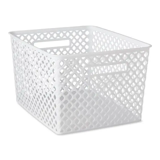 Alt view image 5 of 6 - Mainstays Large White Decorative Plastic Storage Basket, 14.7 in x 12 in x 8.5 in