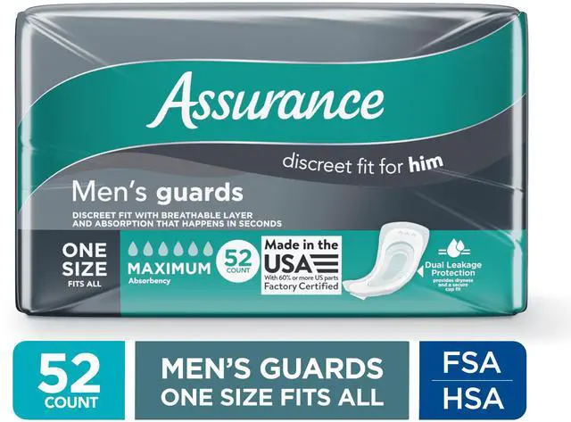 Main image of Assurance Men's Guards, Maximum Absorbency, One Size Fits All, 52 Count