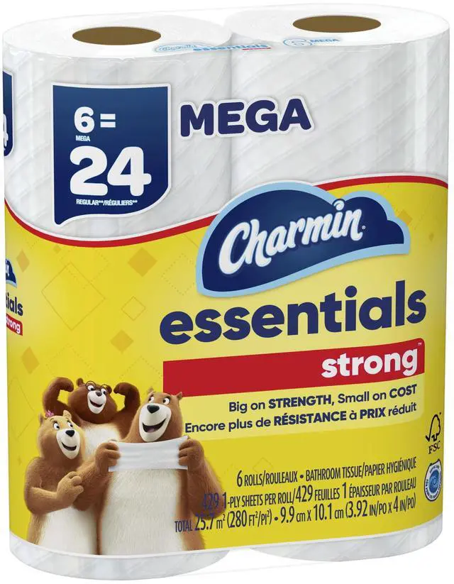 Alt view image 7 of 7 - Charmin Essentials Strong Toilet Paper 6 Mega Rolls, 429 Sheets Per Roll