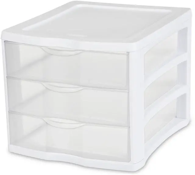 Main image of Sterilite 3 Drawer Unit, Countertop Organizer, Clear Storage Solution for Desks, Countertops, and Shelves, White