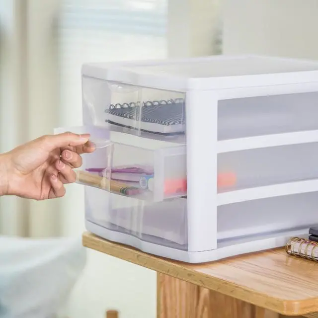 Alt view image 7 of 7 - Sterilite 3 Drawer Unit, Countertop Organizer, Clear Storage Solution for Desks, Countertops, and Shelves, White