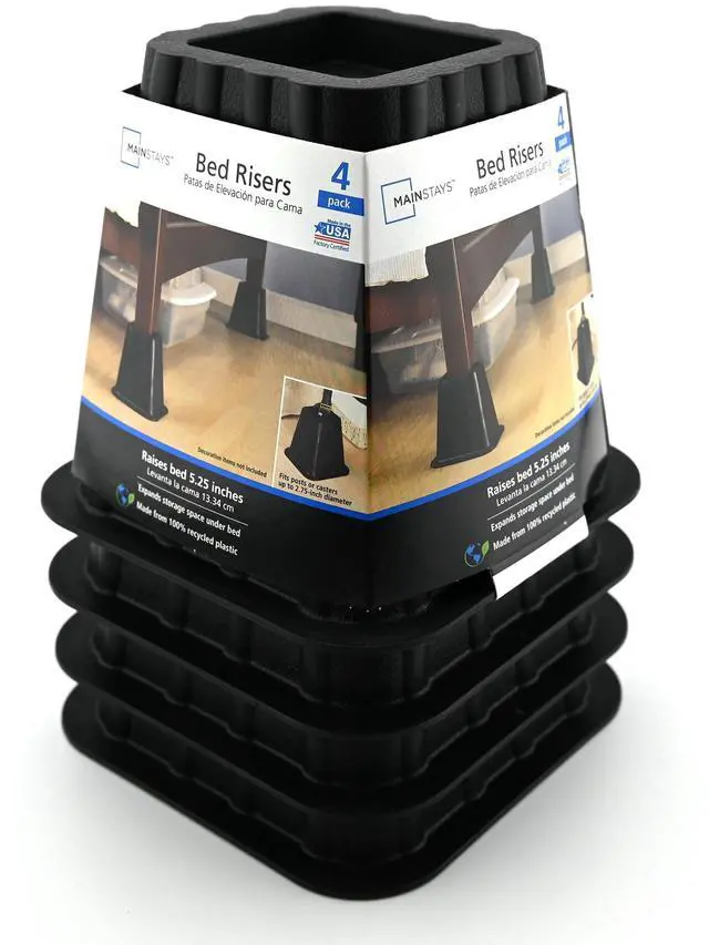 Alt view image 3 of 6 - Mainstays Black Plastic Bed Risers to Raise Your Bed for Storage, 4 Pack, 6.50 in x 6.50 in x 6 in