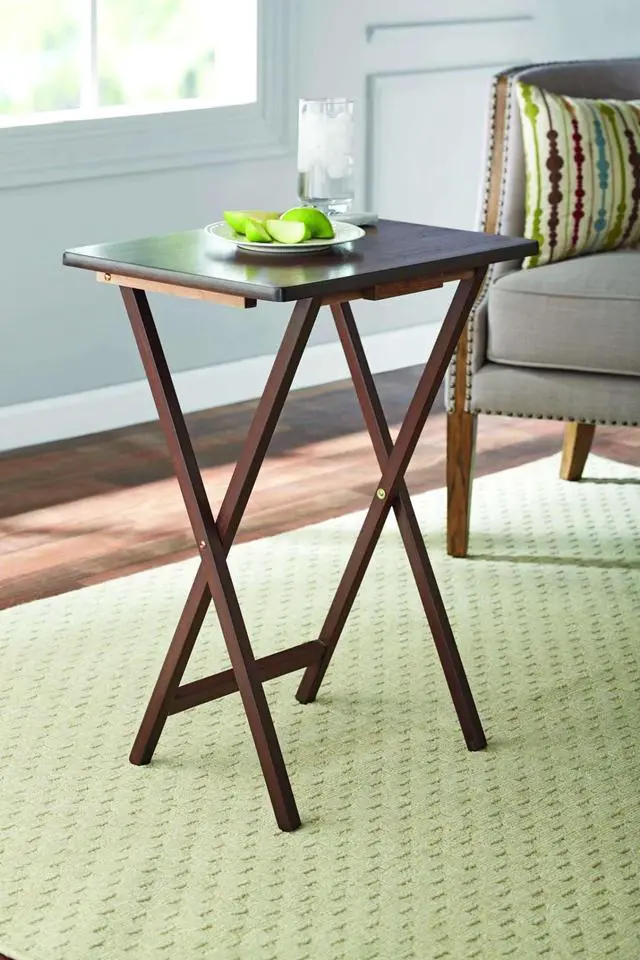 Alt view image 4 of 7 - Mainstays Folding TV Tray Table, Solid Rubberwood, Walnut