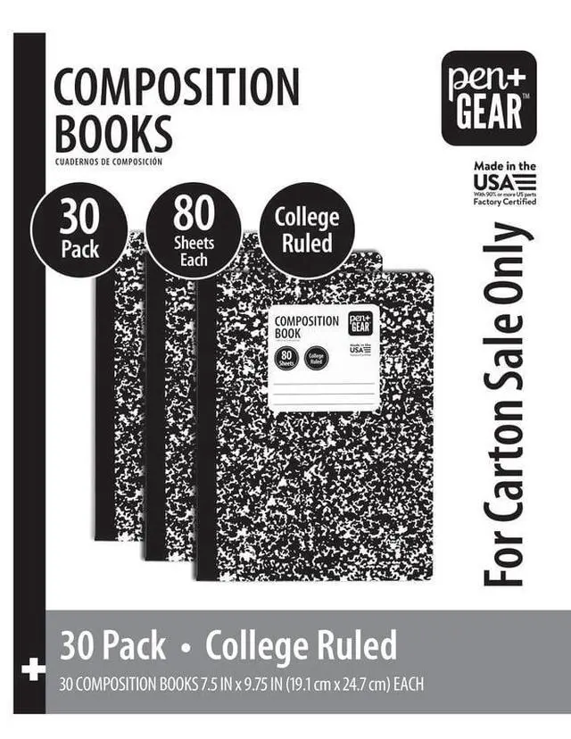 Alt view image 4 of 5 - Pen+Gear College Ruled Composition Book Value Pack, Black and White, 100 Sheets, 30 Count