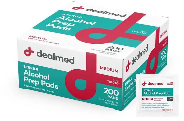 Main image of Dealmed Alcohol Prep Pads - 70% Alcohol, Sterile Wipes - 200 Count