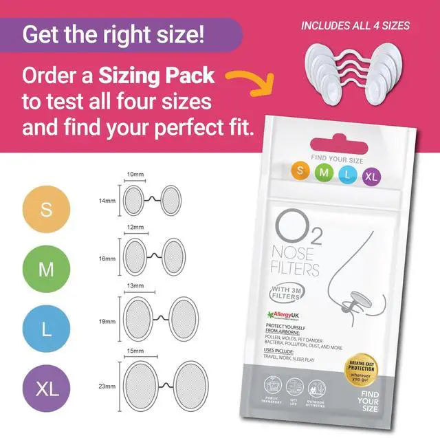 Alt view image 5 of 7 - O2 Nose Filters with 3M Filtration - Nasal Screens for Allergies, Dust & Smoke - Drug-Free & Latex-Free Nose Filters - Invisible Allergy Protection (Trial Pack 4 Sizes)