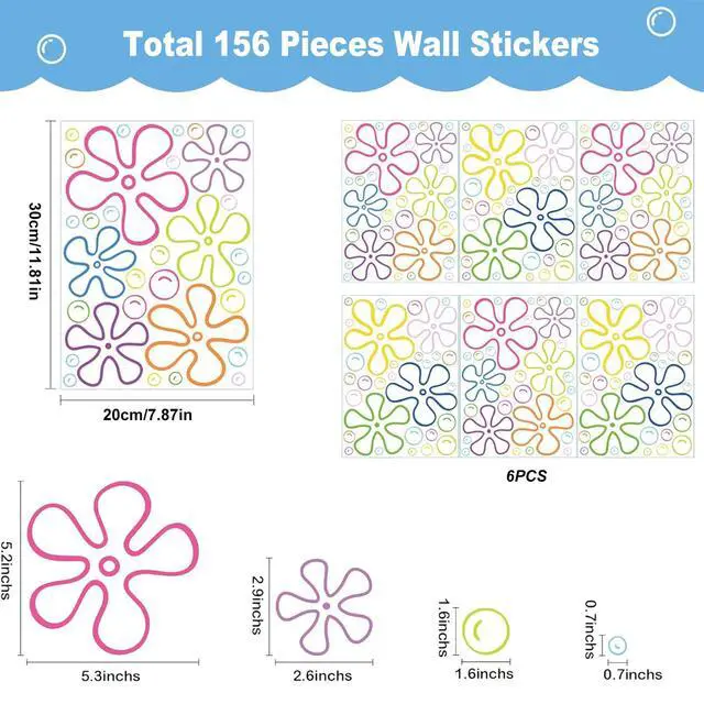 Alt view image 2 of 7 - 156PCS Under The Sea Wall Decals Colorful Bubble & Flower Stickers for Kids Room, Bathroom, Windows, Laptop, Birthday Party Decor 6 Sheets 30x20cm, Static Cling, Removable, Ocean Theme