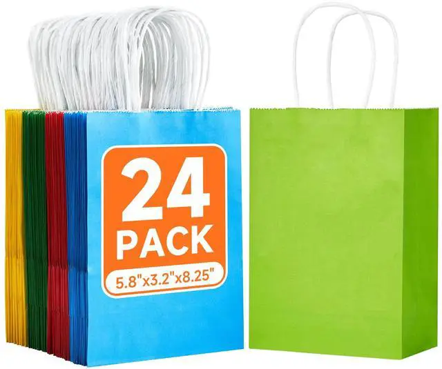 Main image of METAPRINT 24Pcs Paper Gift Bags with Handles, 5.8x3.2x8.25 Inch,Rainbow