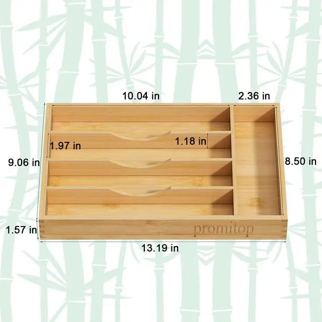 Alt view image 3 of 7 - Bamboo Utensil Organizer for Kitchen Drawers, Utensil Tray and Cutlery Silverware Holder,Wood Drawer Dividers with 5 Slots(2 pack)