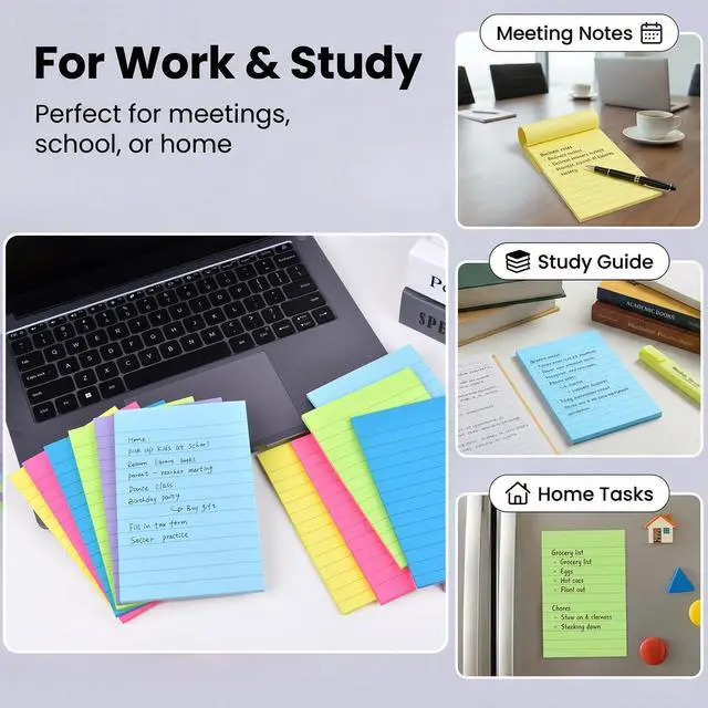 Alt view image 3 of 7 - 12 Pack Lined Sticky Notes 4x6 in Bright Colors Self-Stick Note Pads with Lines, Colorful Bulk Sticky Memo Pad for School, Office, Meeting
