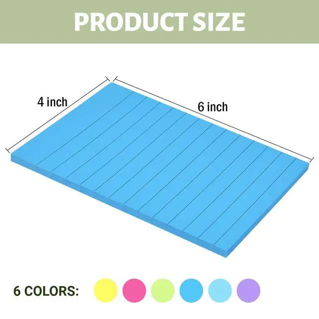 Alt view image 7 of 7 - 12 Pack Lined Sticky Notes 4x6 in Bright Colors Self-Stick Note Pads with Lines, Colorful Bulk Sticky Memo Pad for School, Office, Meeting