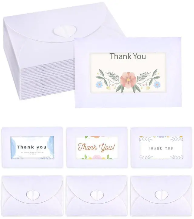 Main image of EORTA 50Pcs Mini Envelopes with View Window, Tiny Kraft Paper Card Holders with Heart Clasp Closure for Wedding, Business Invitations, Greeting Cards, 4.13 * 2.76inch, White