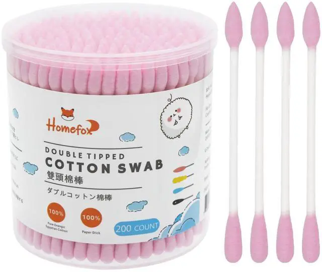 Main image of Pink Cotton Swabs Precision Pointed - 200 Count Pointy Organic Cotton Double Side Tightly Wrapped Cotton Tips Paper Stick Soft Gentle Lint-Free Cruelty-Free, Pointy & Round (Pink)