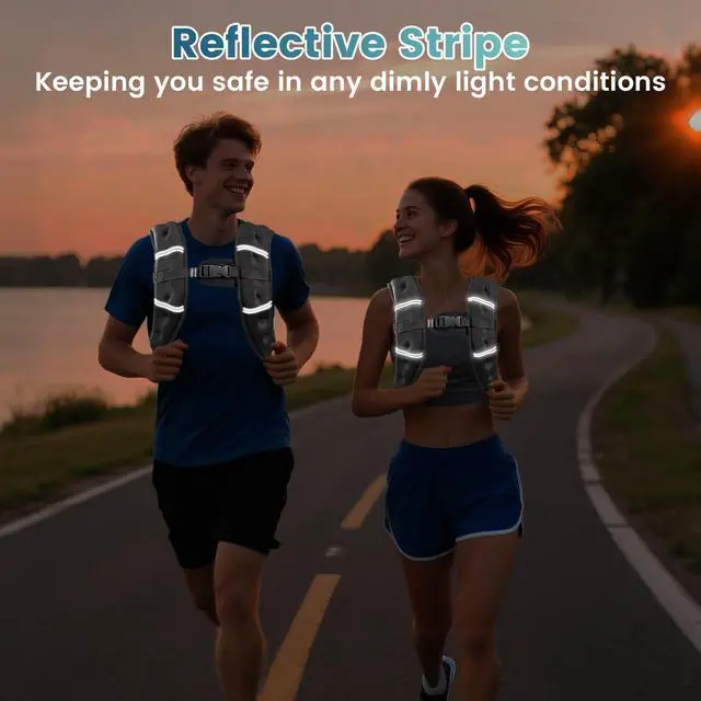 Alt view image 3 of 7 - Weighted Vest, 8lb/12lb/16lb/20lb/25lb/30lb Weight Vest with Two Adjustment Straps for Men Women, Weight Vests with Reflective Stripe for Strength Training, Running, Jogging, Walking