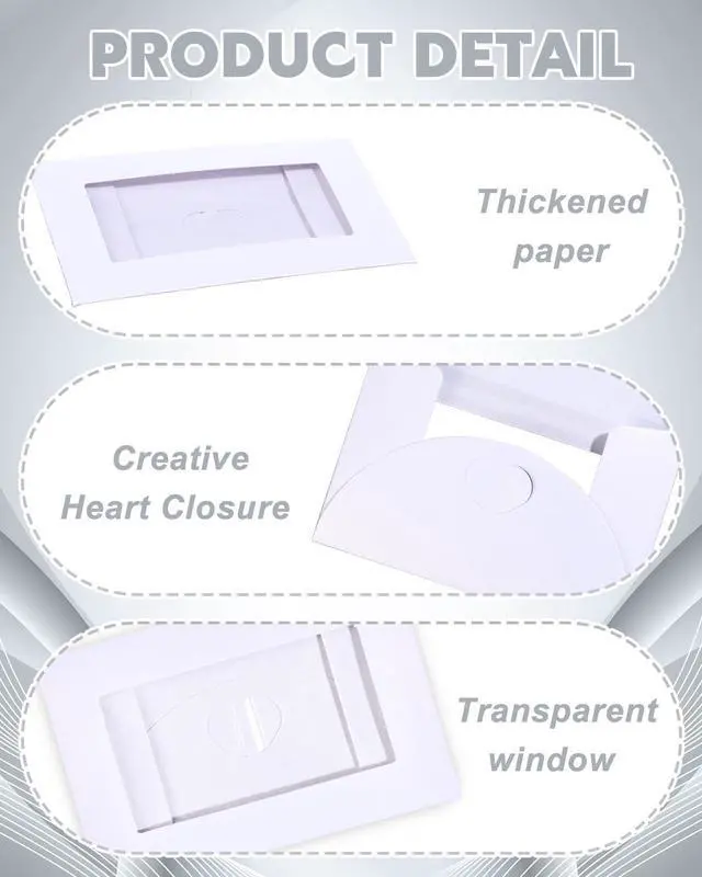 Alt view image 4 of 7 - EORTA 50Pcs Mini Envelopes with View Window, Tiny Kraft Paper Card Holders with Heart Clasp Closure for Wedding, Business Invitations, Greeting Cards, 4.13 * 2.76inch, White