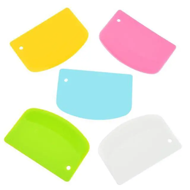 Alt view image 5 of 7 - 5 Pack Dough Scraper, 5.3 x 3.6 Inch Plastic Bench Scraper, Bowl Spatula, Kitchen Pastry Cutter Tool for Bread Dough, Pastry, Pizza, Baking Cake (Multicolor)