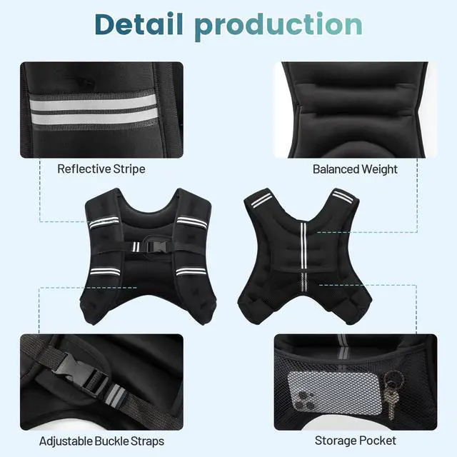 Alt view image 7 of 7 - Weighted Vest, 8lb/12lb/16lb/20lb/25lb/30lb Weight Vest with Two Adjustment Straps for Men Women, Weight Vests with Reflective Stripe for Strength Training, Running, Jogging, Walking