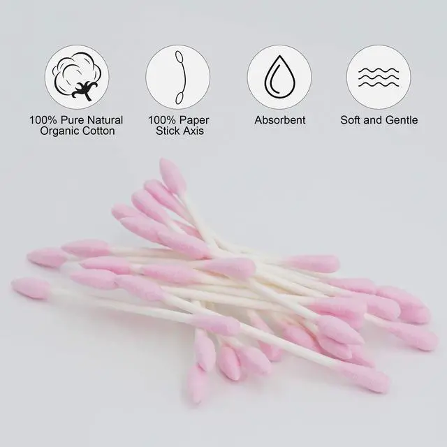 Alt view image 5 of 7 - Pink Cotton Swabs Precision Pointed - 200 Count Pointy Organic Cotton Double Side Tightly Wrapped Cotton Tips Paper Stick Soft Gentle Lint-Free Cruelty-Free, Pointy & Round (Pink)