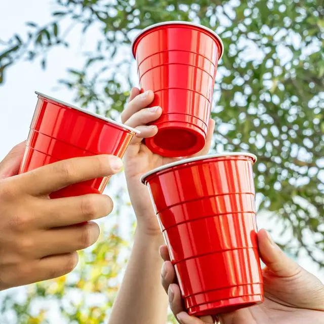 Alt view image 6 of 6 - Amazon Basics Sturdy Disposable Plastic Party Cups for Cold Drinks, Red, 18oz, 50 Count, BPA-Free