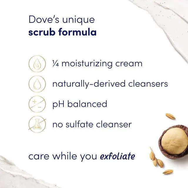 Alt view image 4 of 4 - Dove Scrub Macadamia Rice Milk Body Scrub Exfoliates and Deeply 15 oz