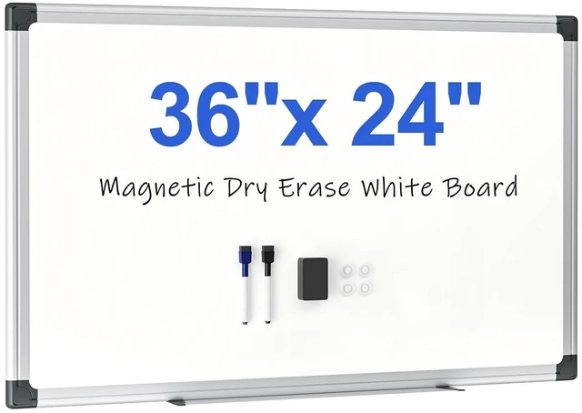 Main image of Magnetic Dry Erase Board 36 x 24 for Wall, Whiteboard for Home Office, School, Study Room Silver Aluminum Frame with 2 Markers, 4 Magnets & Eraser
