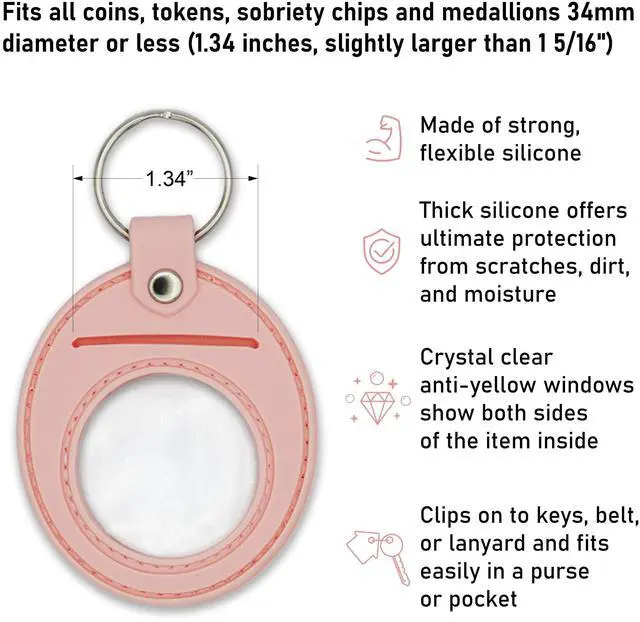 Alt view image 5 of 6 - Pink AA Coin Holder Keychain for Sobriety Chip Medallions, Recovery Tokens