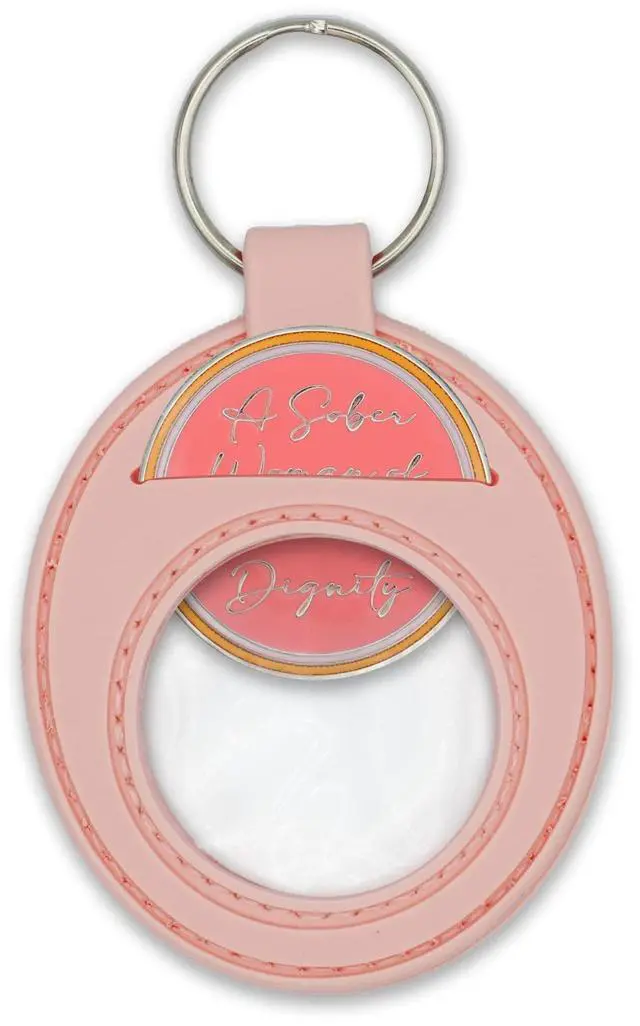 Alt view image 2 of 6 - Pink AA Coin Holder Keychain for Sobriety Chip Medallions, Recovery Tokens
