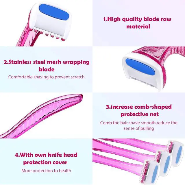 Alt view image 2 of 6 - Honoson 12 Pcs Women Disposable Bikini Razors, Light Pink, Yellow, Blue