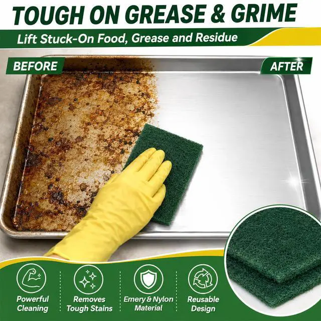 Alt view image 3 of 7 - MAQIHAN Heavy Duty Scouring Pad - 10PCS Green Scrubbing Pads for Cleaning